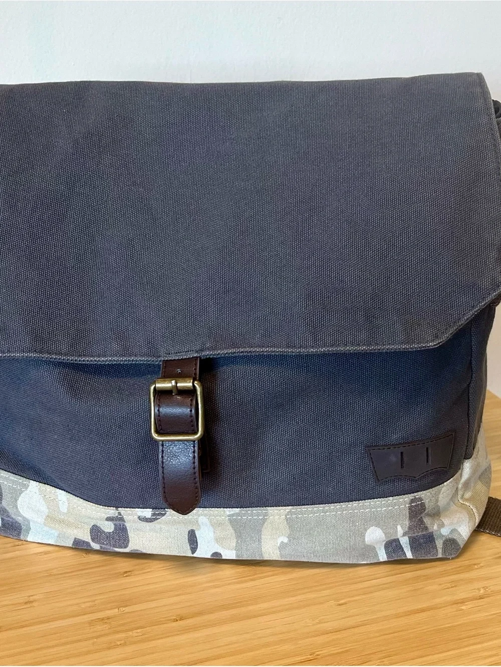 Levi's Blue-Gay Canvas Messenger Bag with Camo Trim